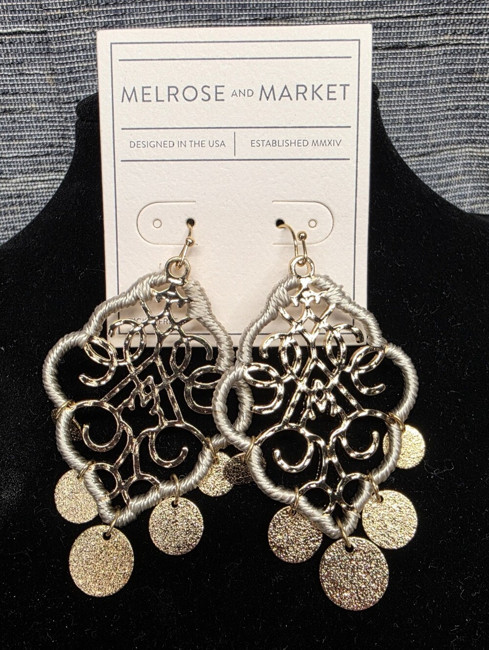 Melrose and Market Gold Tone Filigree Wrapped Cord Statement Earrings NWT